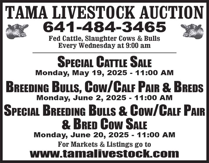 Tama Livestock Auction 5/19, 6/2, 6/20